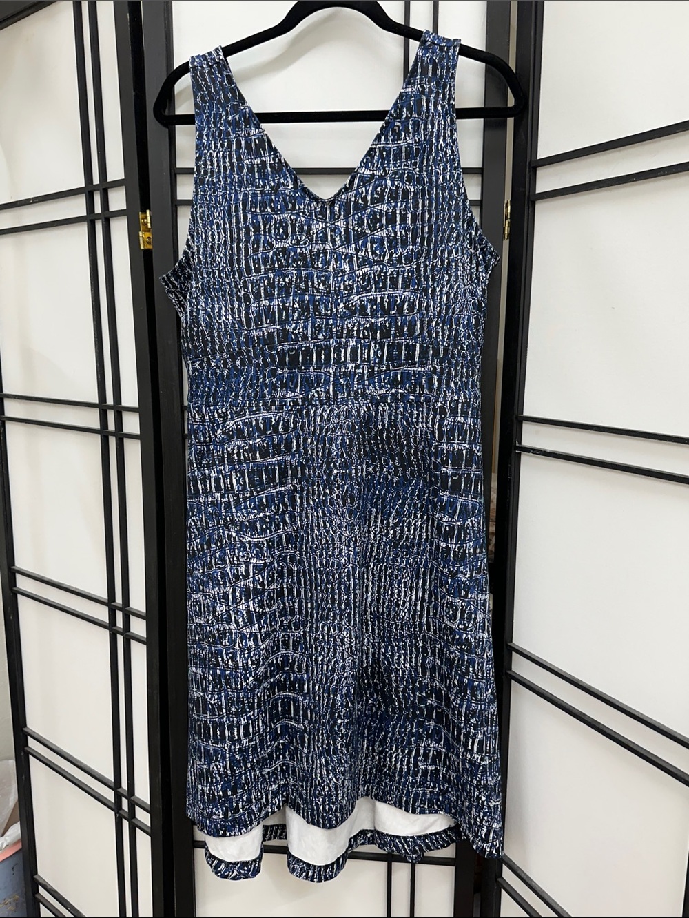 Lole Navy and White Textured Fit-and-Flare Dress